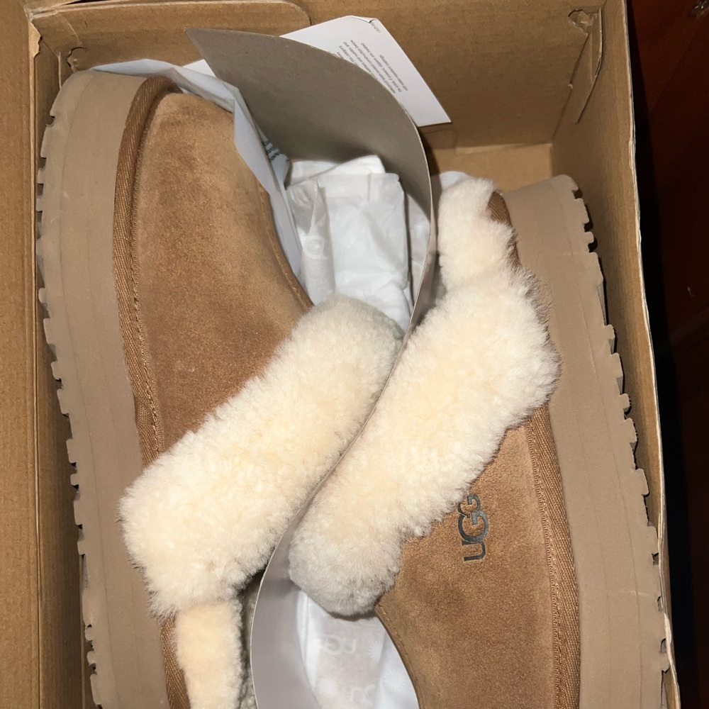 UGG Brown Slippers with Plush Cream Lining